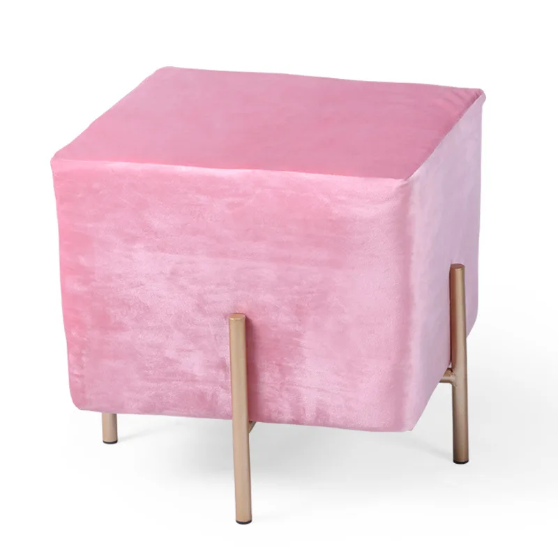 Glam Pouf Ottoman Velvet Upholstered Solid Color Square Ottoman with Metal Legs living room furniture Home Decor leisure sofa