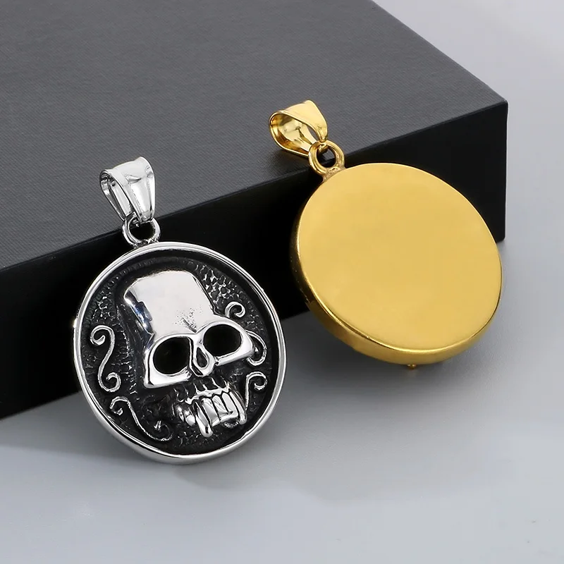 KALEN Men Punk Stainless Steel Hell Skull Pattern Square/Round Pendants