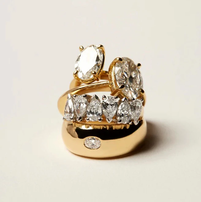 Personalized Jewelry Manufacturer 925 Silver Diamond Water Drop Pear Cut Gold Half Eternity Band Ring For Women