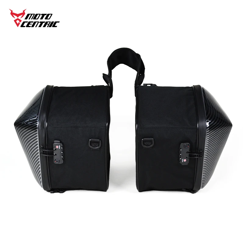 MOTOCENTRIC Universal Fit Motorcycle Pannier Bags Carbon Fiber Durable Large Luggage Saddlebags Motorbike Storage Side Bag