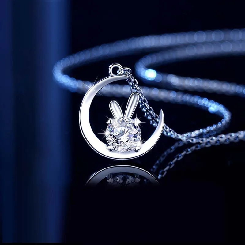Aimgal Lucky Moon Rabbit Moissanite diamond  Necklace 1ct D-VVS1-3EX S925 sterling silver plated pt950