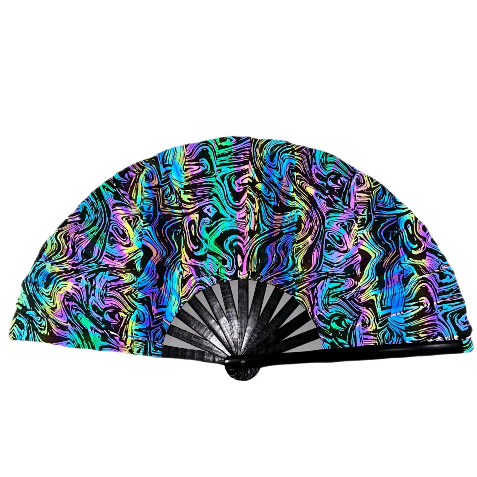 Reflective Mushroom Hand Fan 33cm for Music Festival Club Freaky Event Glitter Handheld Fan Glow Decorative Folding Hand Fan