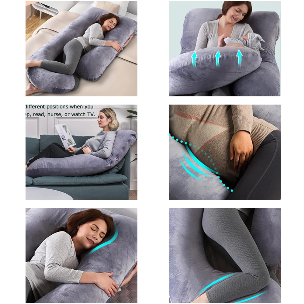 3 in 1 Pregnancy Pillow Soft Velvet Pillowcase U Shape Maternity Belly Pillow for Pregnant Women and Side Sleeper