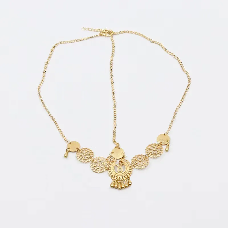 Vintage Ethnic Style Personalized Headwear Metal Embossed Water Drop Tassel Hair Band women hair accessories