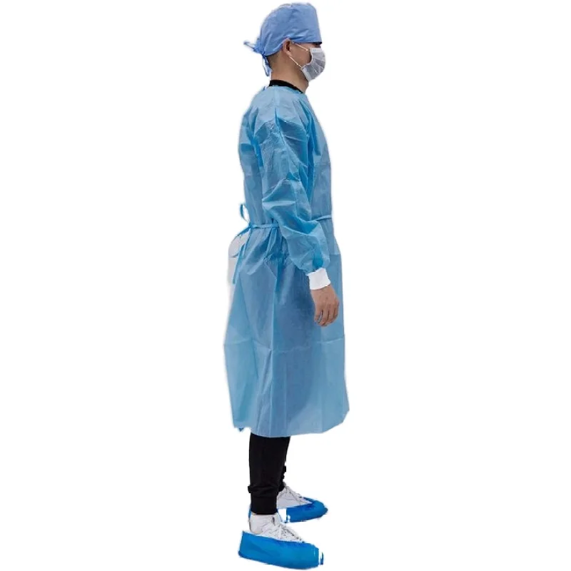 waterproof  PP+ PE non sterile isolation gown with cuff disposable aami level 2 gowns
