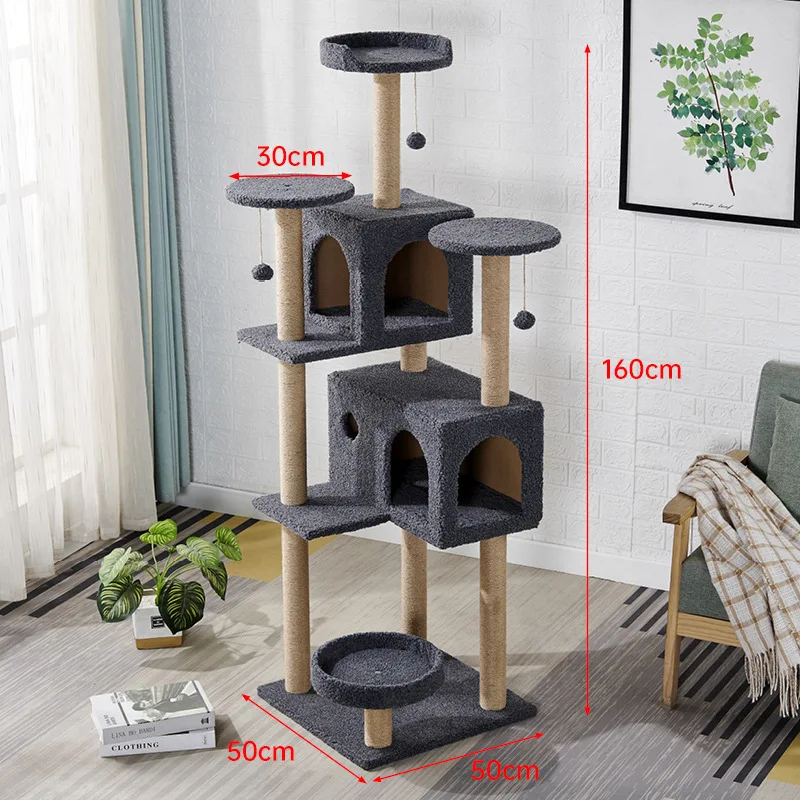 Manufacturer wholesale Custom Luxury Large Cat Tree Tower Cat Scratching Post Climbing Frame Tree  For Kitten Playing Cat Toy