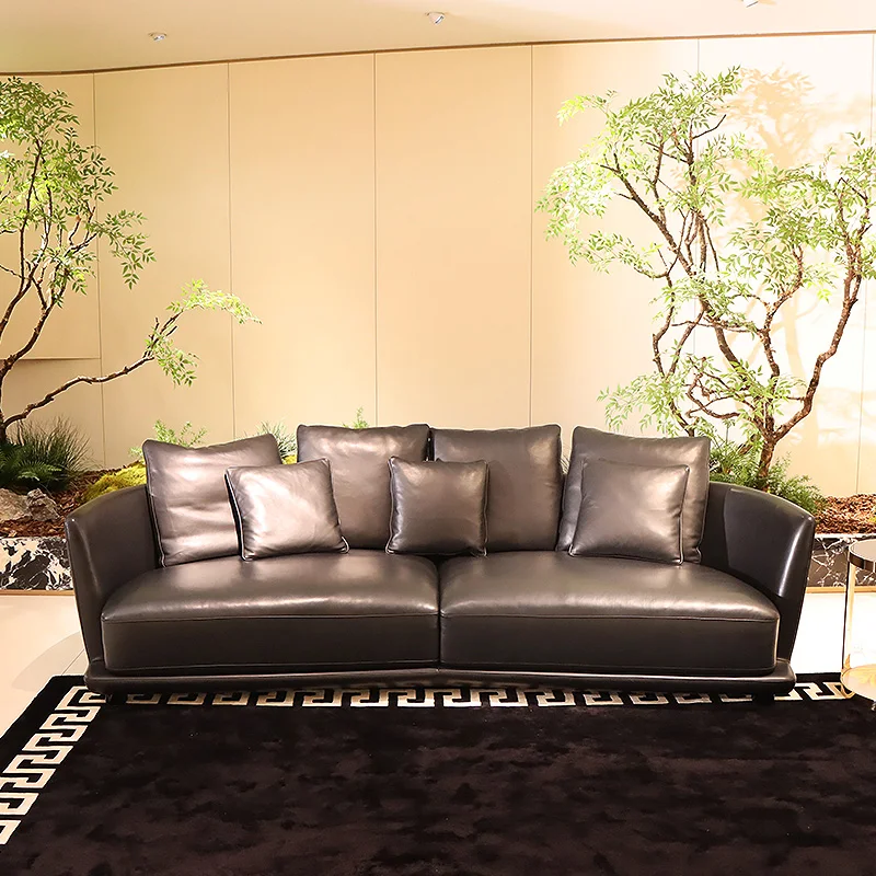 Modenfili Home Modern Premium 3 Seater Leather Living Room Curved Sofas Set Furniture For Indoor