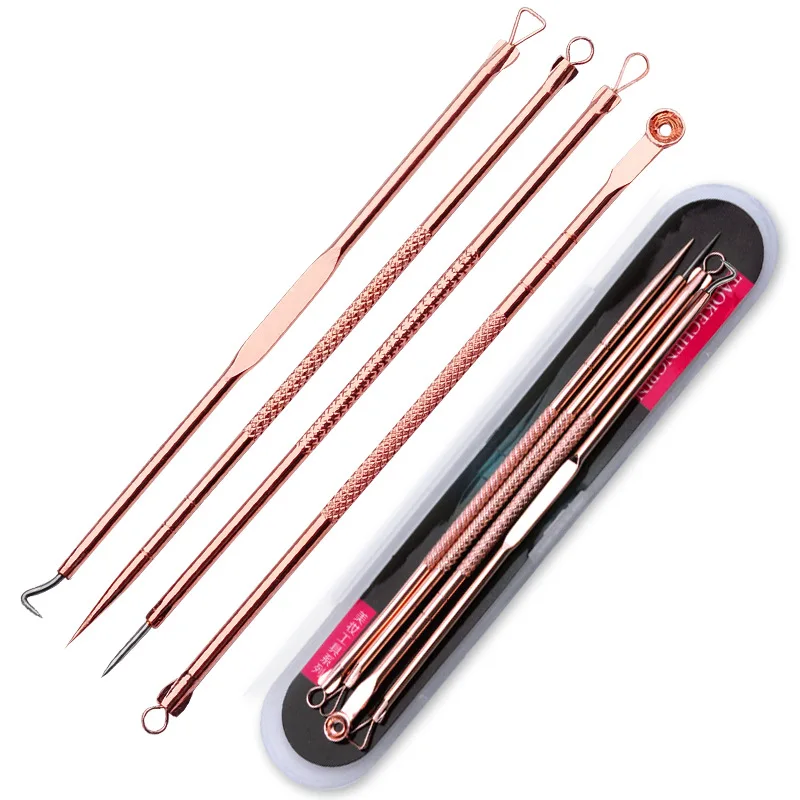 4PCS Blackhead Remover Rose Gold Black Dots Cleaner  Pore Cleanser Tool Acne Blemish Remover Needles Set