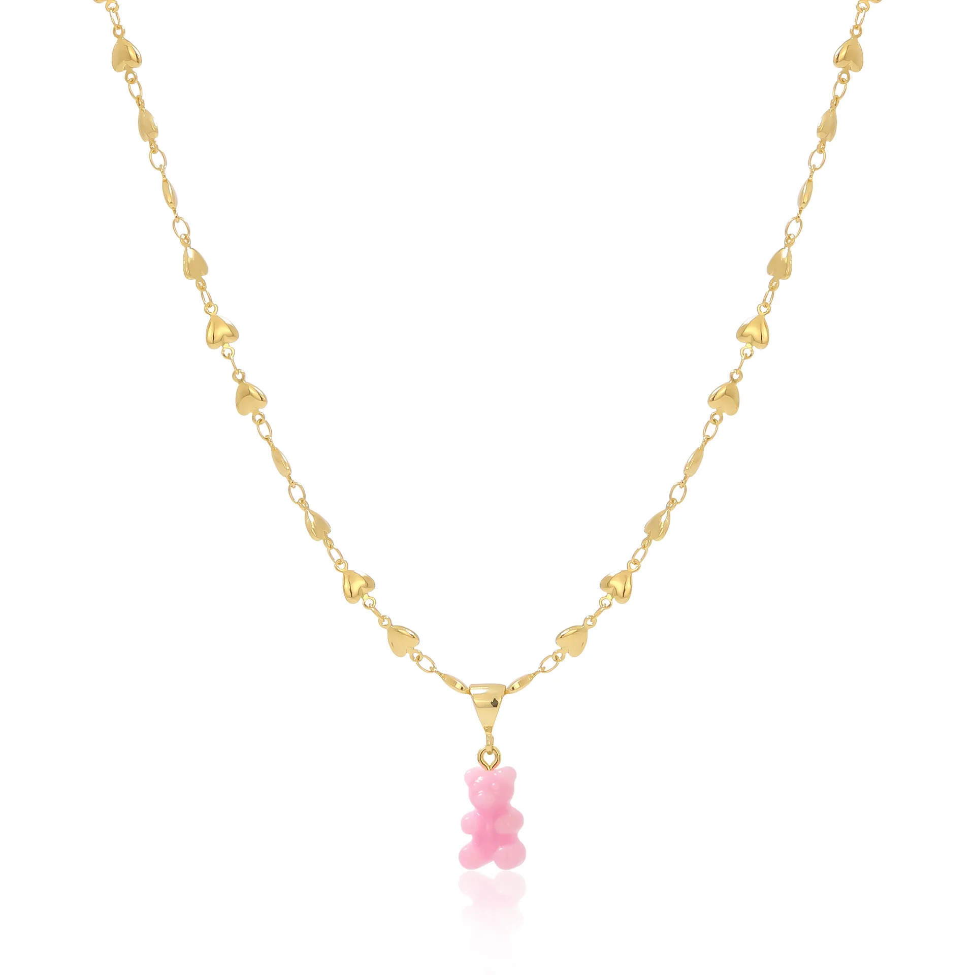 Fashion Jewelry Candy Color Gummy Bear Necklace Female Gold Plated Heart Chain Pendant Necklace