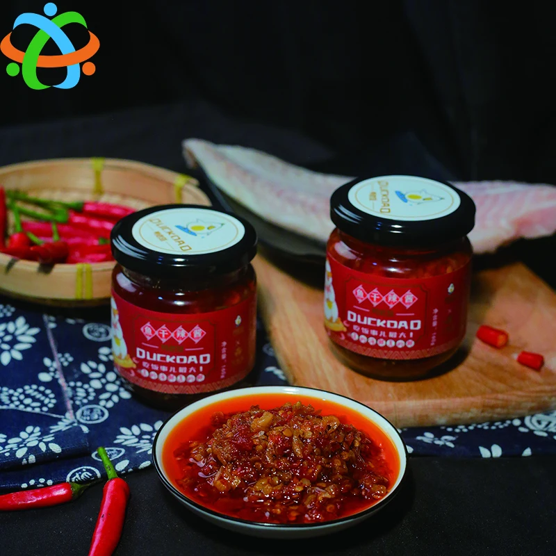 OEM Custom 160g Dried Fish Chili Sauce Glass Bottles Packaging Hot Sauce