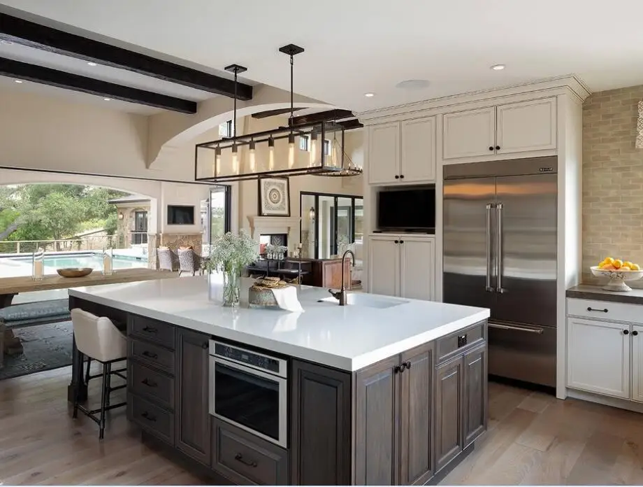 American modern kitchen furniture manufacturer kitchen cabinets sets designs with stone quartz countertop and sink