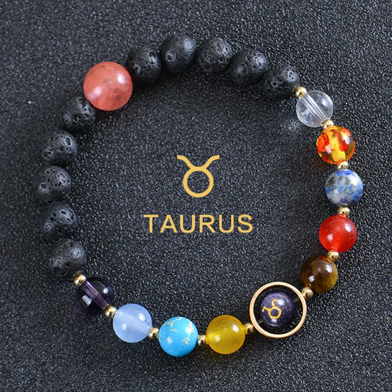 12 Zodiac Sign Crystal Bracelet Horoscope Spiritual Bracelet Healing Crystal Stone Beads Bracelet with Zodiac Charm