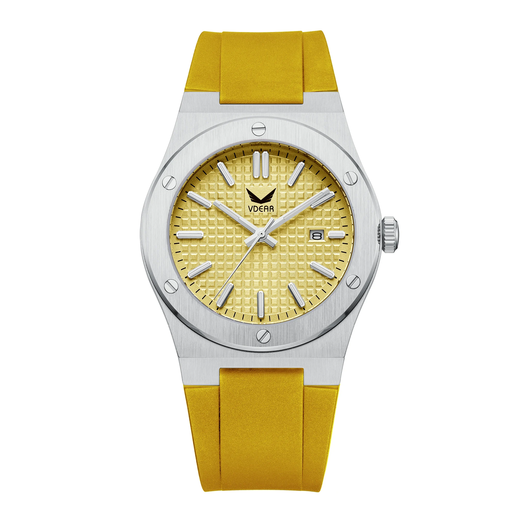 Часы Кварцевые водонепроницаемые с желтым циферблатом 50 м