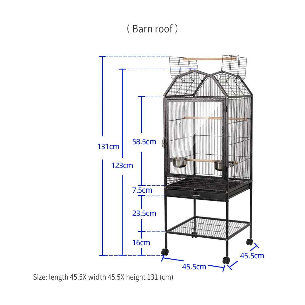Black 34 Inch Large Metal Bird Flight Cage Bird Cage Open Top Standing Parrot Parakeet Cage With Rolling Stand