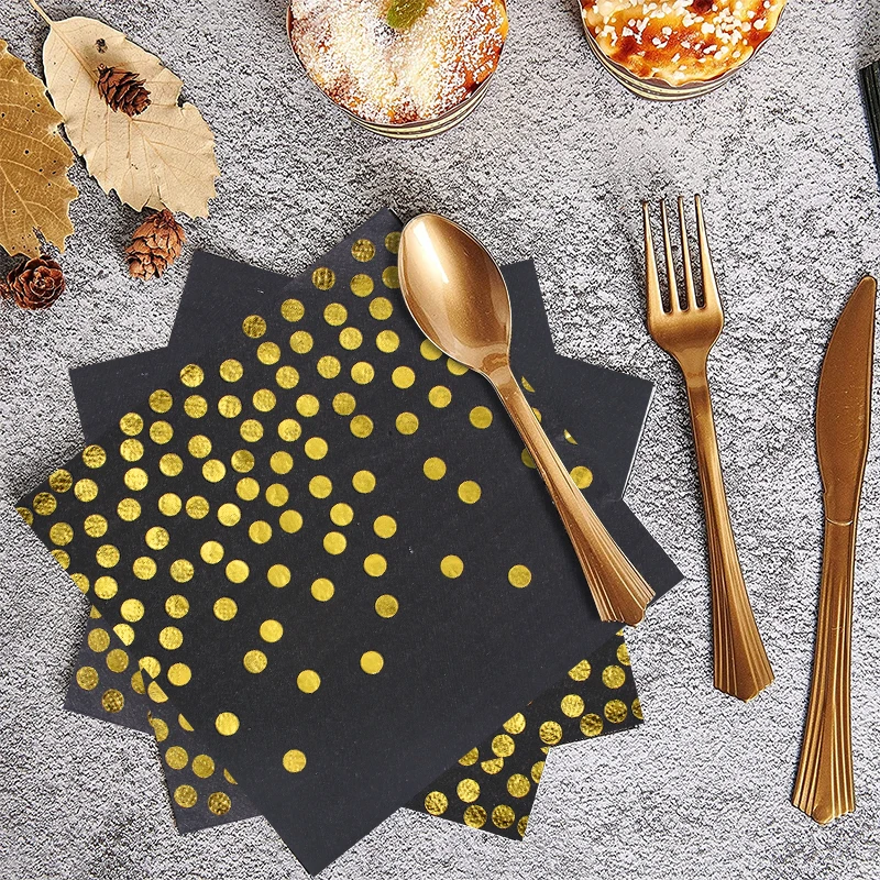 NEW Disposable Serves 24 Tableware Set Gold Black Happy Birthday Party Paper Plates Napkin Cup Set Party Plate Set For Birthday