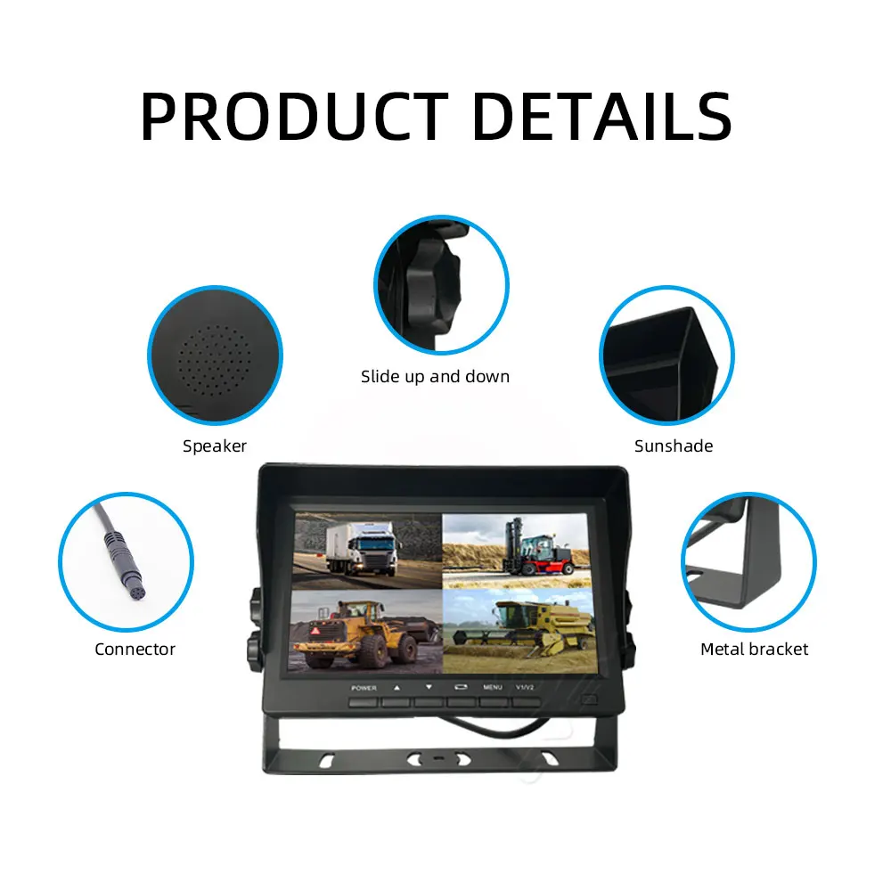 7 Inch TN/IPS Stand-Alone Dashboard LCD Car Monitor with Reverse Truck Screen Sunvisor Placement Rear View Car Video Monitoring