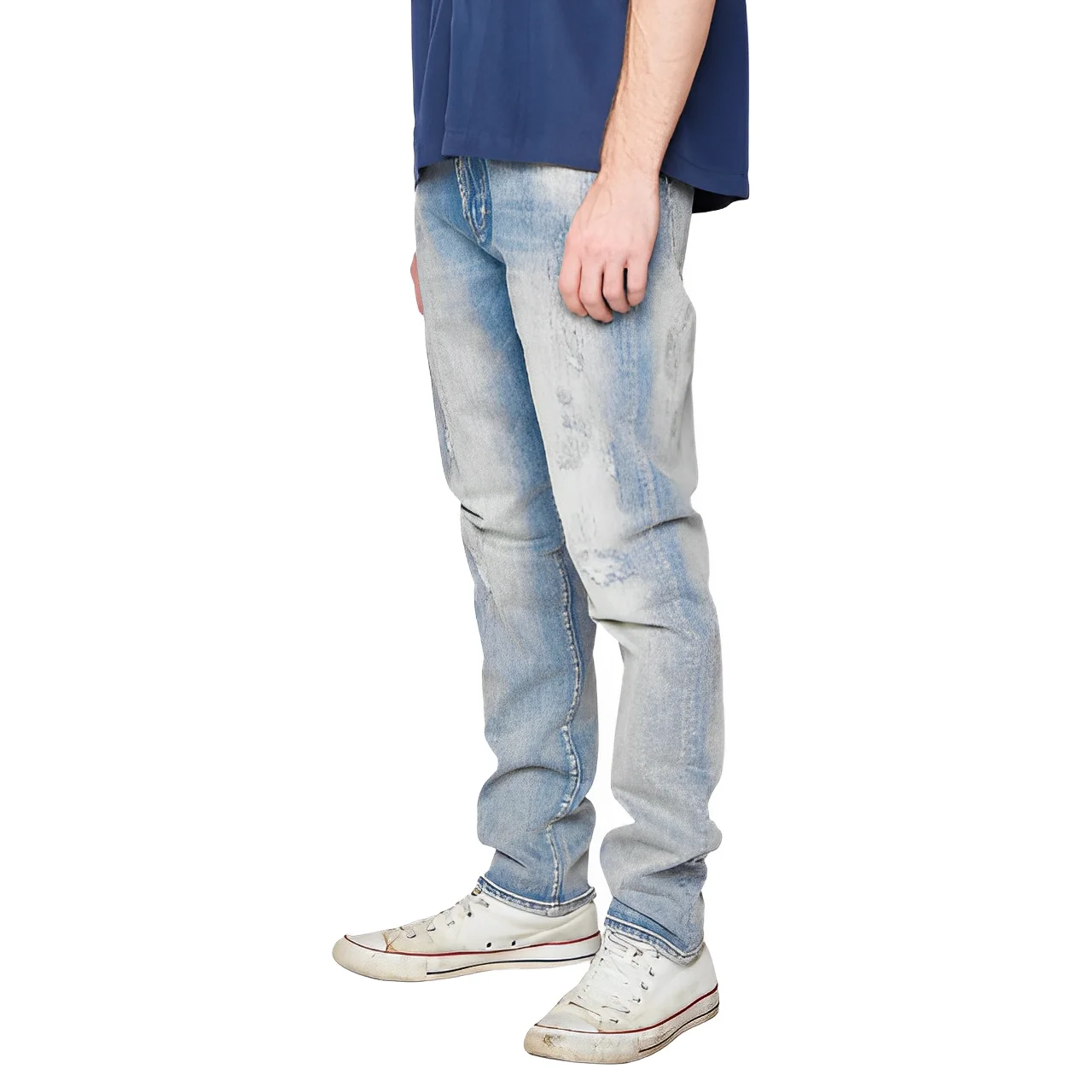 OEM Custom High quality Casual Vintage Wash Men Jeans Ripped patch Stacked denim pants