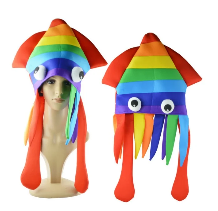Lovely Rainbow Squid Hat Funny Cap Fancy Dress Party Costume Accessory For Party Carnival Halloween