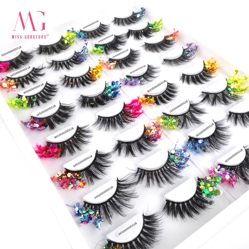 MISS GORGEOUS 25mm 17-20mm Fluorescent False Lashes Dramatic Glow Eyelash With Lash Boxes Faux Mink Luminous Vegan Eyelashes