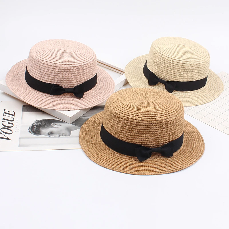 Shinehats OEM wheat flat top beach sun summer kids straw hat children little boy girl unisex sunhat sombreros paja chapeau