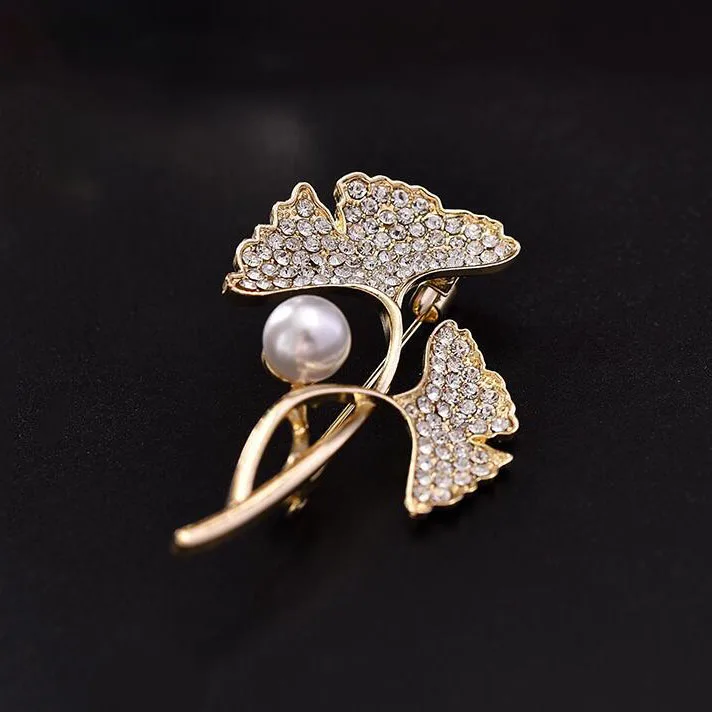 Hot mixed fashion flower breastpin decorative quality rhinestone ginkgo leaf brooch pin