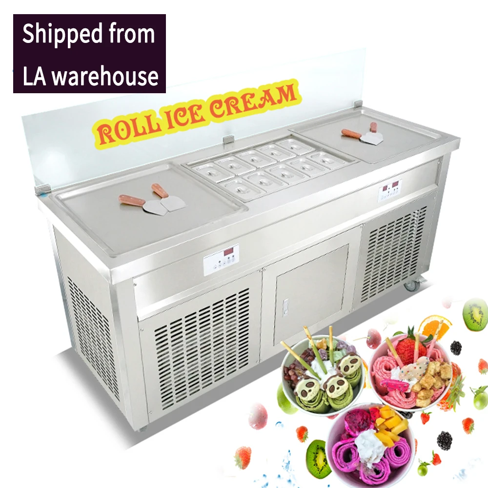 Kolice Free shipping fried fruit ice cream roll 2 pans making machine equipment cold plate/rolled ice cream machine fried