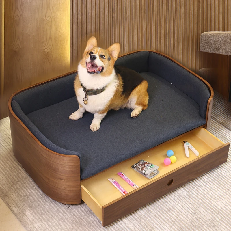 Wholesale OEM Luxury Pet Sofa Bed for Cats Dog Large Wooden Walnut Bed Furniture Sofa