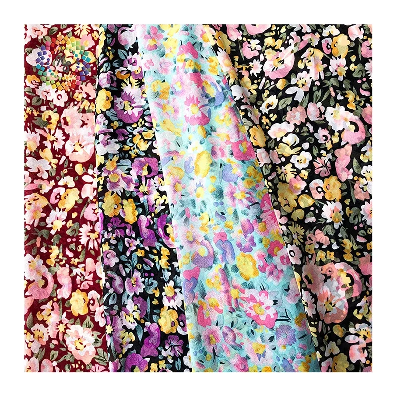 In Stock Polyester Flora Bloom Print Pearl Chiffon