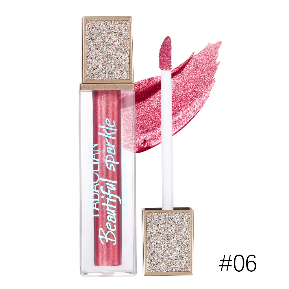 YABAOLIAN Metallic Pink Lipstick for Women Nude  Long Lasting Shine Glitter Lipstick No Smudge No Transfer Liquid Lip Gloss