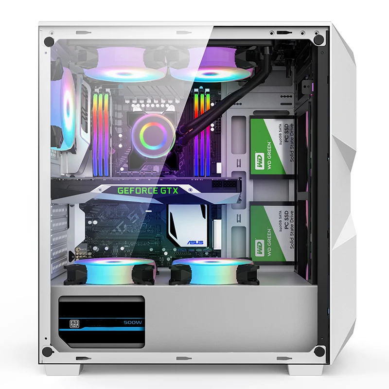 Корпус игрового компьютера KINGDOM белый/черный передняя панель lRGB fan ATX Mid