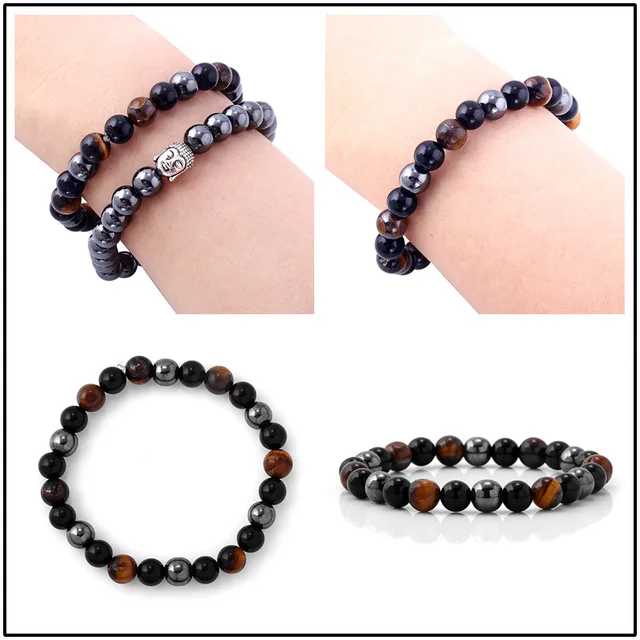 Fashion Jewelry Triple Protection Men Magnetic Hematite Natural Tiger Eye Stone Agate Bead Unique Design Handmade Bracelet Women