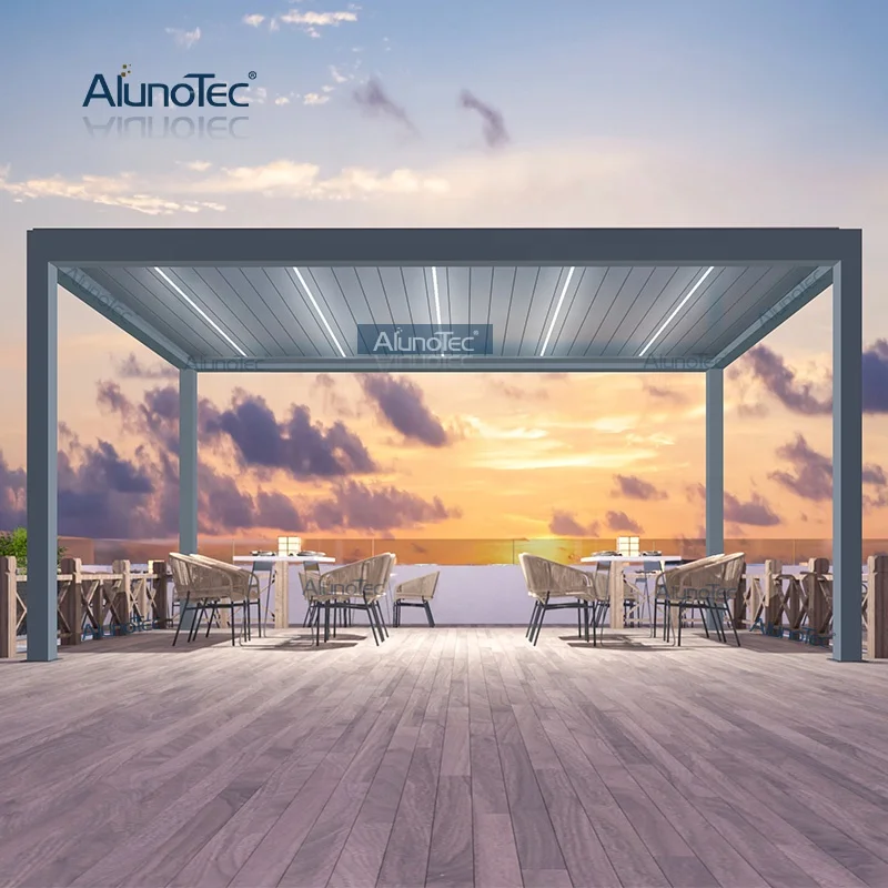 AlunoTec Waterproof Opening Roof Aluminium Bioclimatic Gazebo Louvered Roof Pergola for Garden