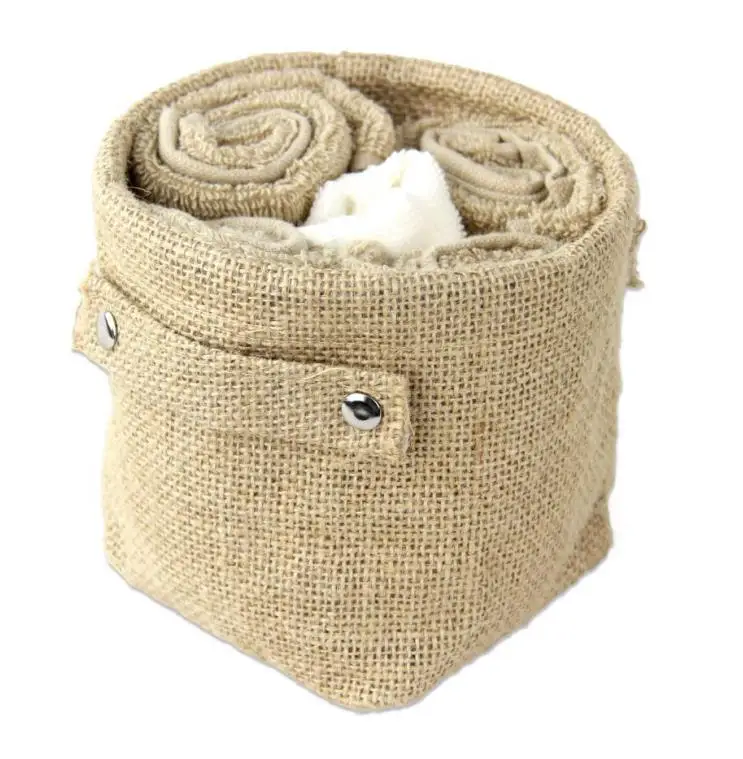 Organizer Box Bins Jute storage basket mini desk storage basket for  Cotton Linen Foldable basket with Handle