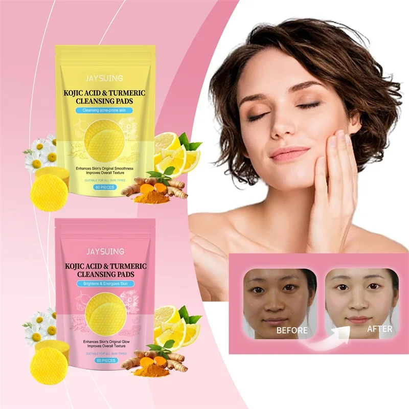 Private label face scrub exfoliating toner glow whitening skin brightens turmeric kojic acid cosmetic exfoliating cleansing pads