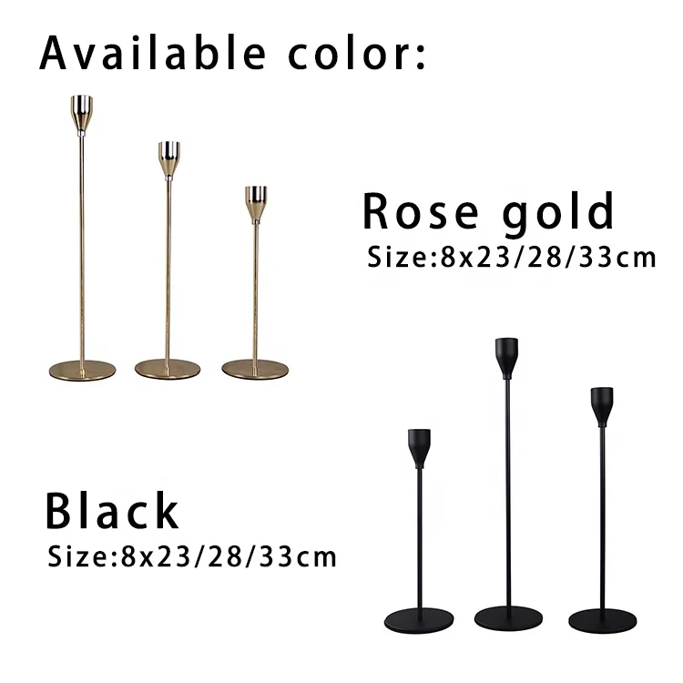 Wedding Decorative Matte Set Of 3 Tall Luxury Candlesticks Holder Metal Black Taper Candle Holder For Indoor Outdoor