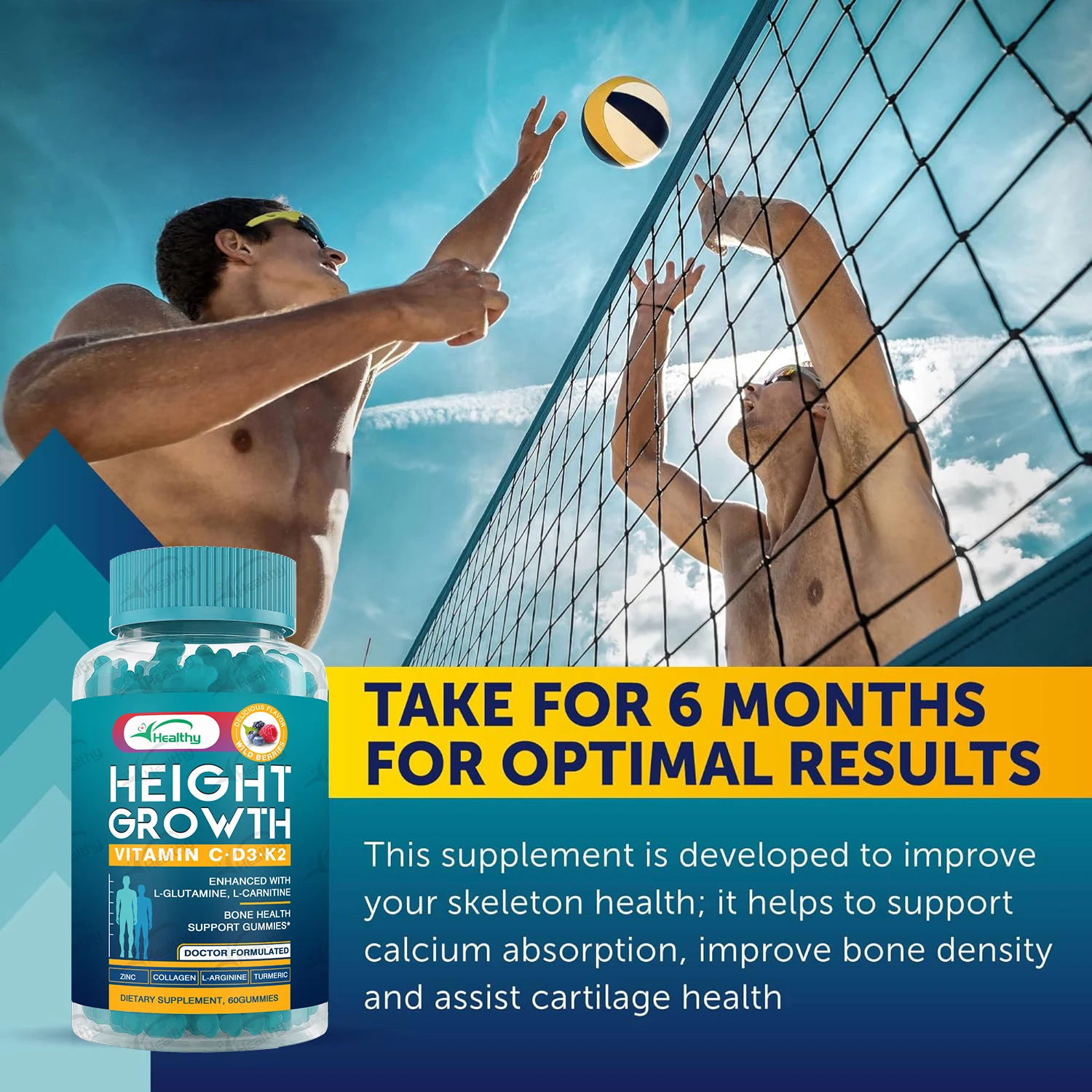 Height Growth Gummies Supplement for Kid Teens with Ashwaganda Calcium Height Increase Vitamins Bone Strength Grow Taller