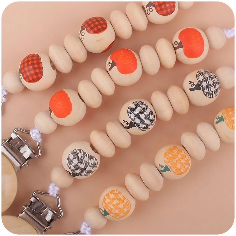 New Baby Products Orange Pumpkin Bead Pacifier Chain Soothing Baby Pacifier Anti Loss Chain