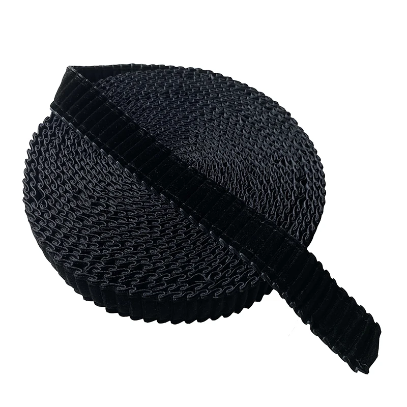Прямая Продажа с фабрики плиссированная черная бархатная лента для аксессуаров одежды