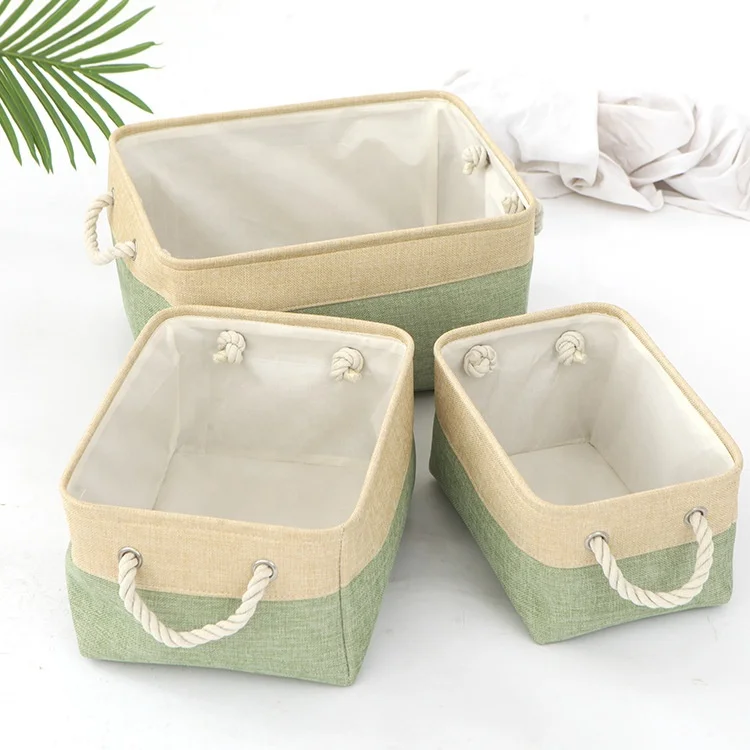 Homeplus 2024 New home use Linen storage cube fabric storage box Cube Storage Bins with macrame cord handle for home use