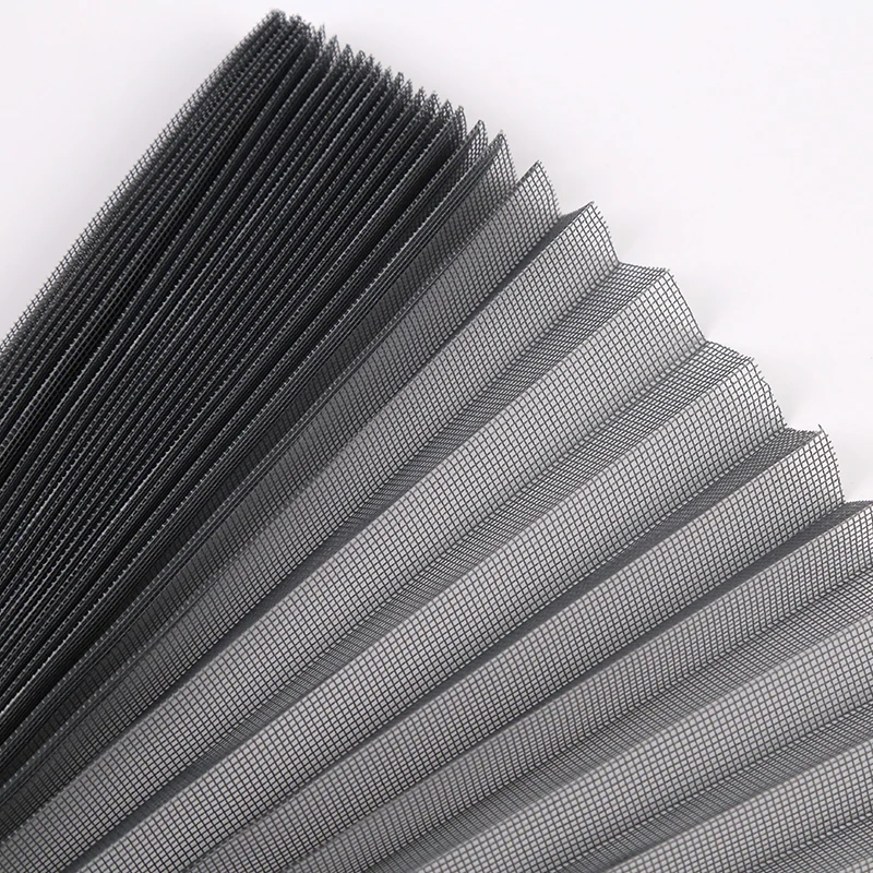 Dark Grey Pleated Mosquito Folding Mesh Waterproof Polyurethane Polyester Plisse Insect Screen Mesh