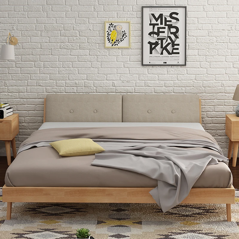 
Top quality promotional Price Nordic Scandinavian design king size bed modern 100% Solid wood 
