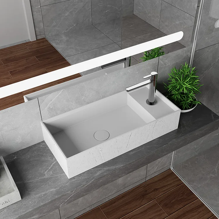 FOB price white rectangular wall-mounted wash basin with faucet hole bathroom small household sink