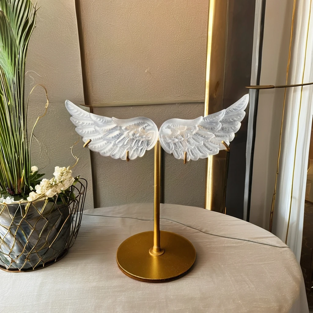Middle Polished Natural White Selenite Angel Wing Sculpture Crystal Jade Healing Crafts for Home Decor Gifts with Stone Theme