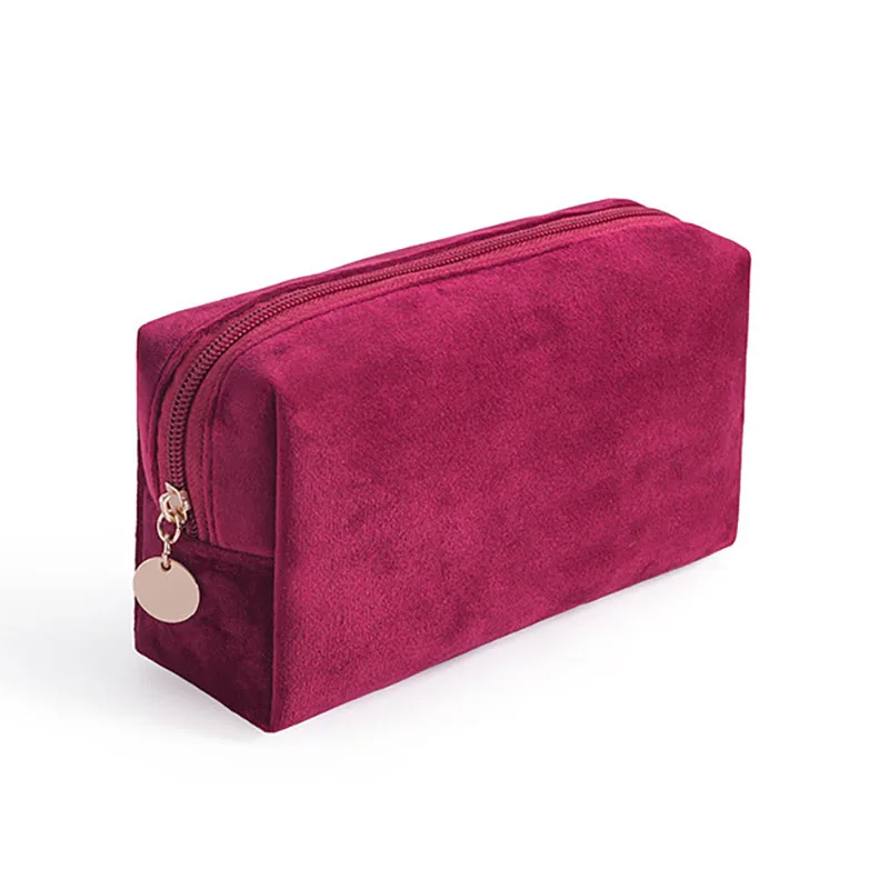 OEM/ODM Novation Multi Color Luxury Velvet Makeup BagPouch With Gold Zipper Women Travel Custom Velour Make Up Cosmetic Bags