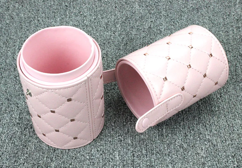 Black Rivet Style Makeup Brush Holder Case Portable Travel Pu Leather cosmetic Cylinder