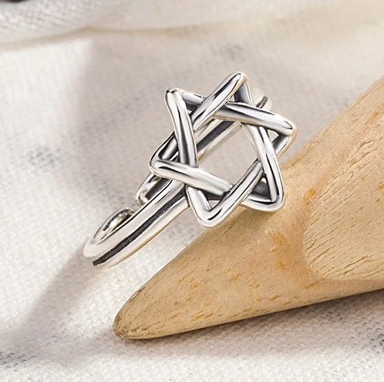 Custom personalized jewish jewelry star of david ring 925 sterling silver hexagon open rings