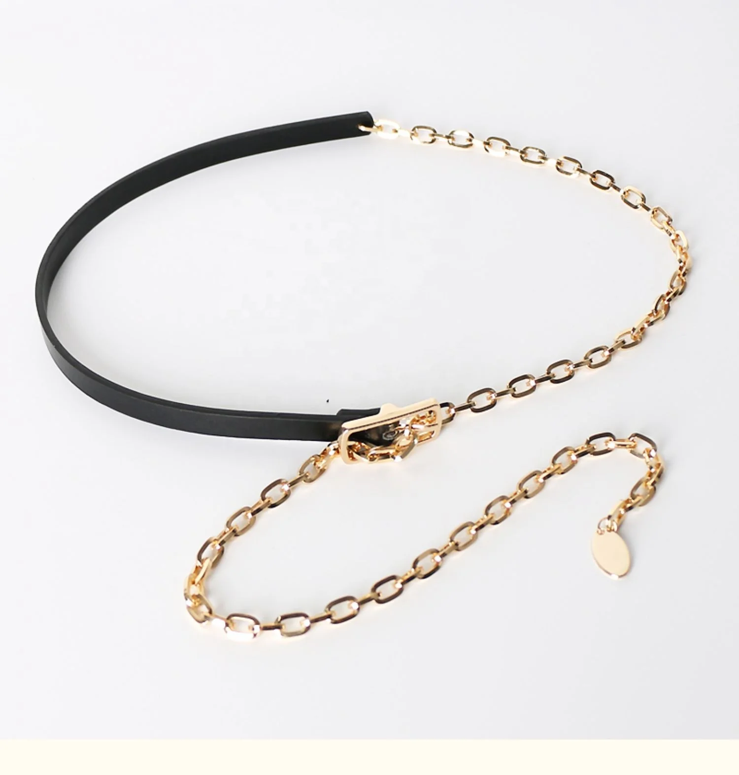 Fashion decorative belt double spelling PU alloy ladies metal waist chain
