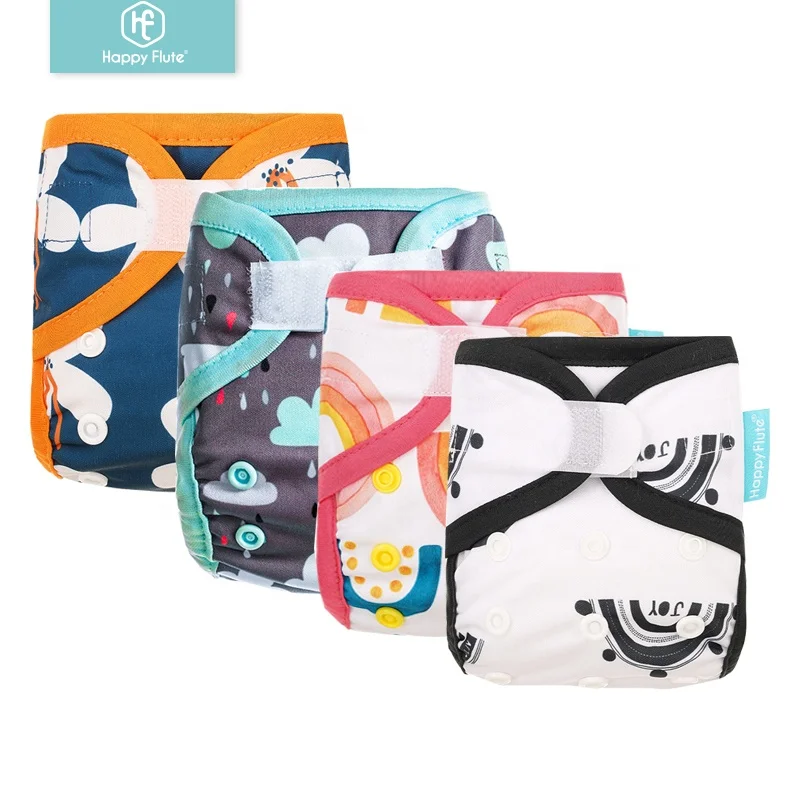 HappyFlute new print hook loop baby diaper cover waterproof newborn size cloth diaper cover