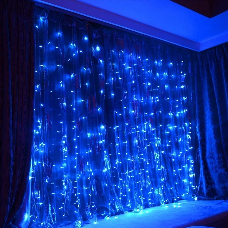 Diwali  Deepawali christmas kindergarten wall decoration copper wire blue curtain light led string invisible led curtain lights