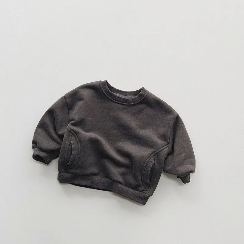 Winter Wholesale Baby Boy Sweatshirt Unisex Infant Girls Solid Gray Tops Clothing